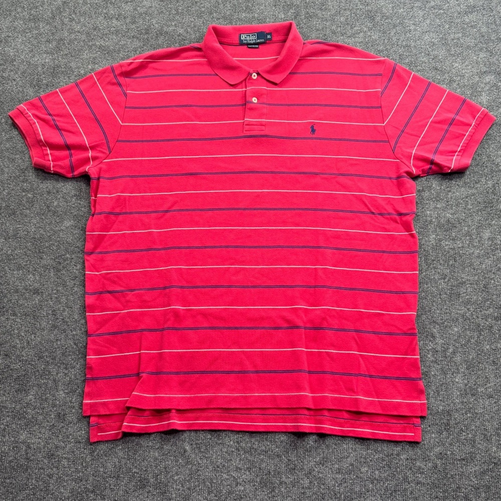 Polo Ralph Lauren Polo Shirt Mens XL Red Striped Short Sleeve Classic Fit Preppy